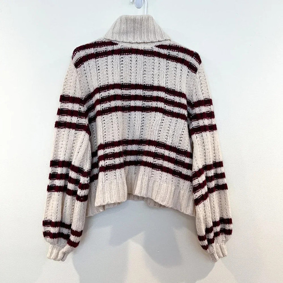 ALC Cream Red Striped Wool Mohair Blend Balloon Sleeve Turtleneck Sweater XS - Picture 8 of 8
